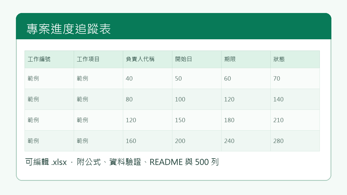 專案進度追蹤表模板預覽