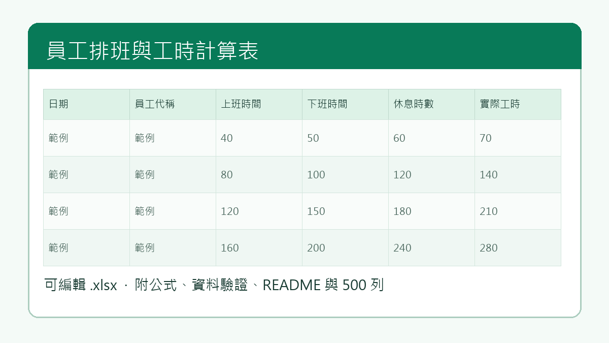 員工排班與工時計算表預覽