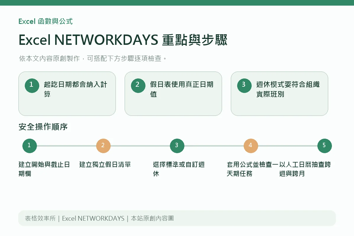 Excel NETWORKDAYS重點與步驟說明圖